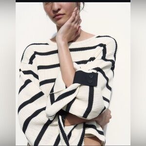 Zara white and blue striped sweater